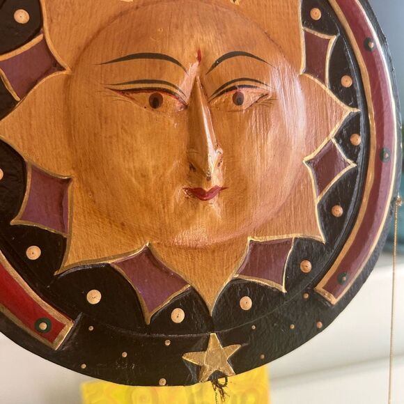 Hand Carved Wooden Star and Moon Ornament Mobile Vintage 90s Indonesia 28.5" - Picture 9 of 16